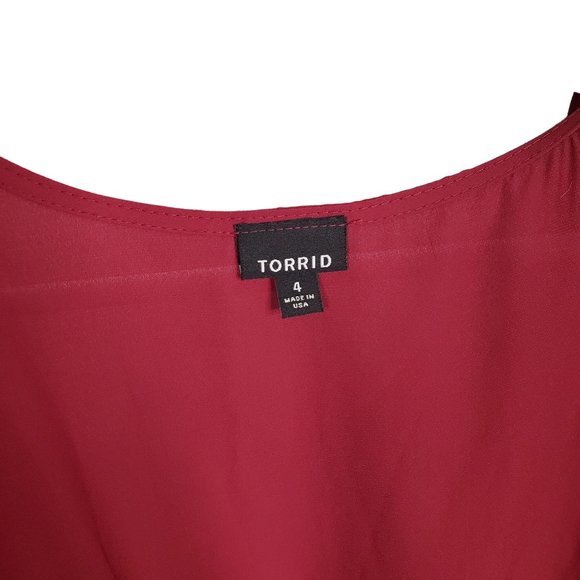 Torrid 4 Size 4X Blouse Jacket Georgette Bell Sleeve Smocked Stretch Waist Red - Picture 4 of 10